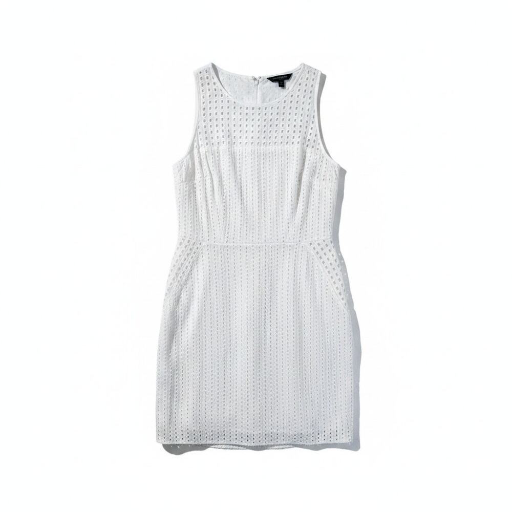 Banana Republic Women Eyelet Cotton Sleeveless Mini Dress White 6 Classic Preppy